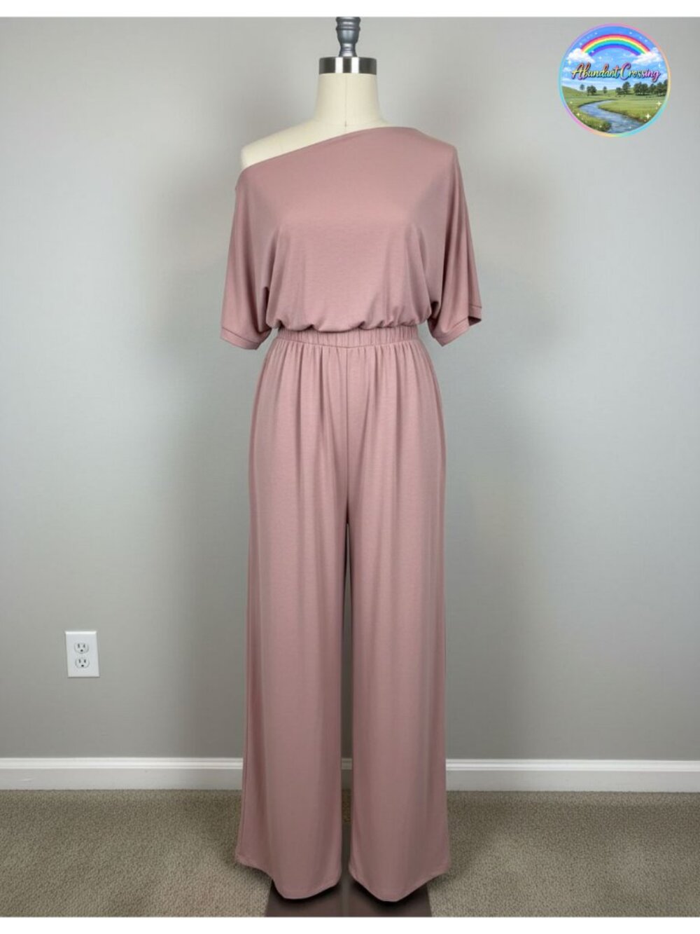 One Shoulder Wide Leg Jumpsuit with Pockets Stretchy